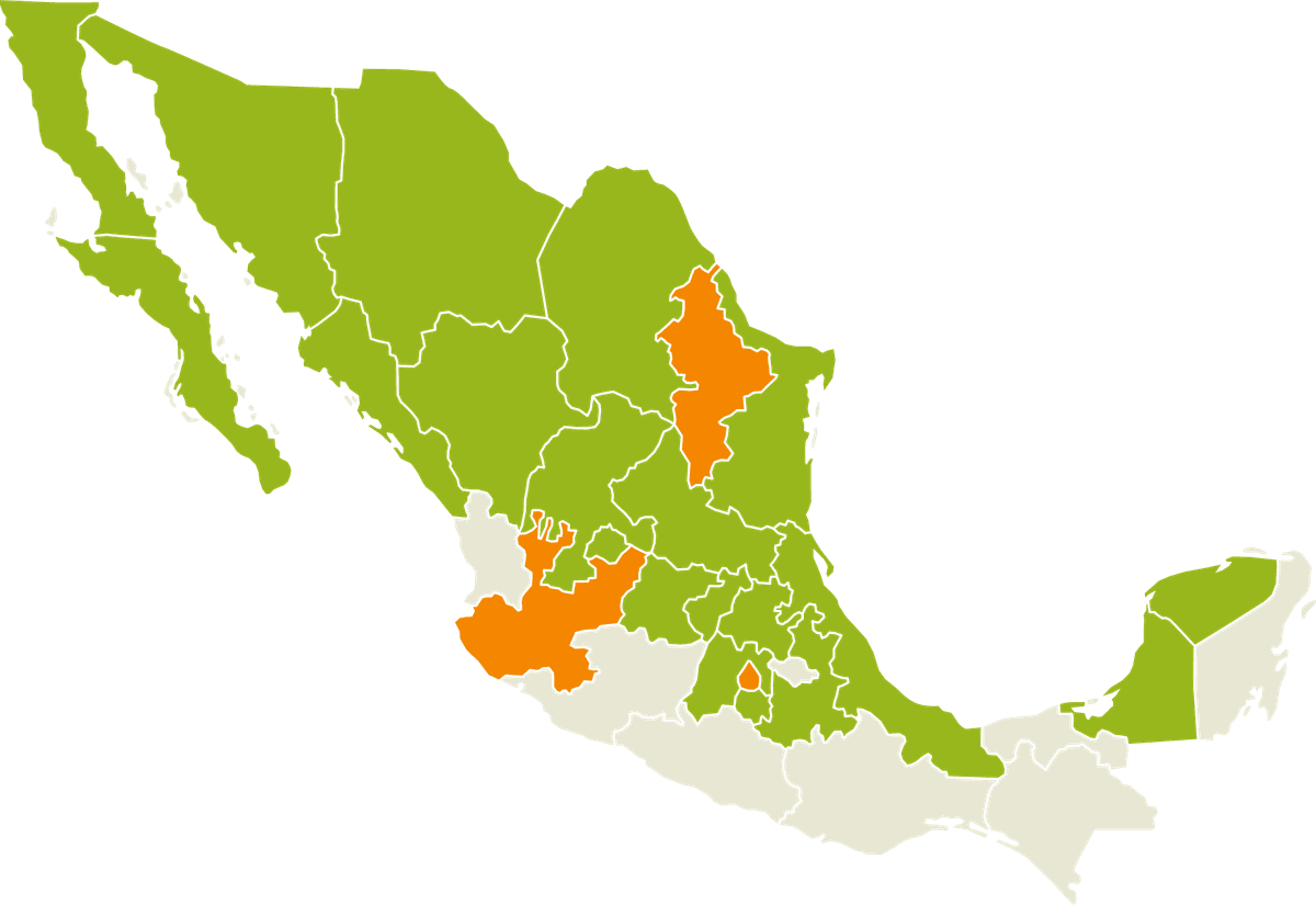 Mapa de cobertura INAKAT en la República Mexicana